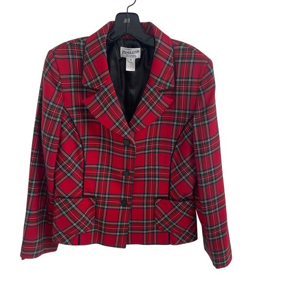 Pendleton Red Tartan Plaid Button Front Pure Wool Blazer Jacket Womens 10 - Picture 1 of 5